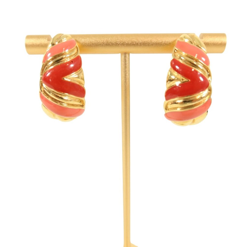 Vintage AVON Gold Tone Burnt Orange & Coral Enamel Post Earrings